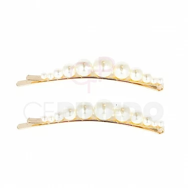CLIP DORADO LARGO CON PERLAS SURTIDAS 2 UNIDADES REF.06933