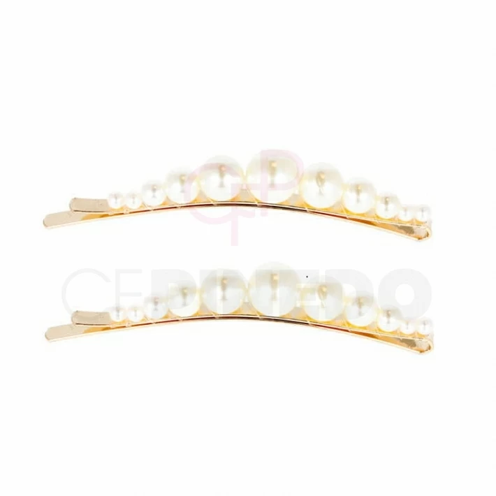 CLIP DORADO LARGO CON PERLAS SURTIDAS 2 UNIDADES REF.06933