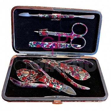 ESTUCHE MANICURA FLORES ROSA -LILA REF : PICBSK 82