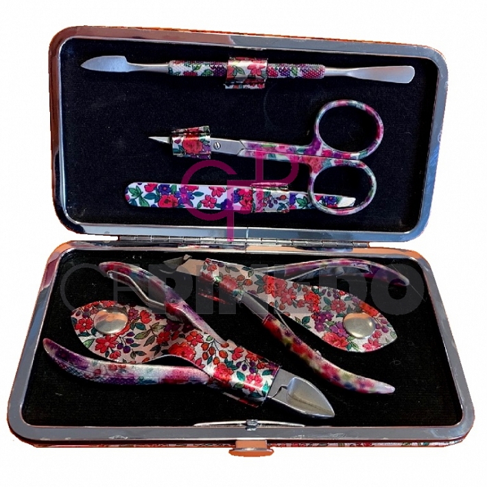 ESTUCHE MANICURA FLORES ROSA -LILA REF : PICBSK 82